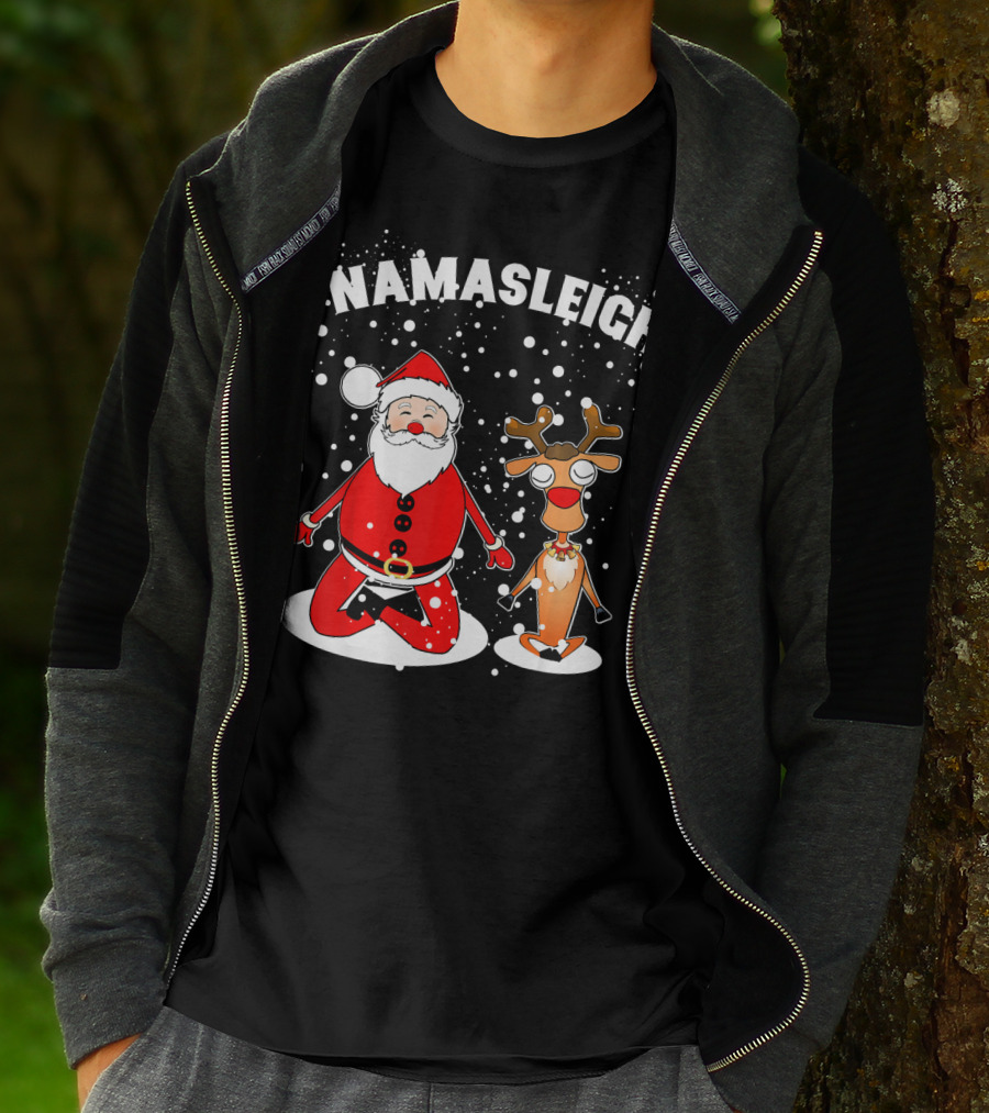 NamaSleigh Funny Christmas Yoga Santa And Reindeer Meditation T-Shirt