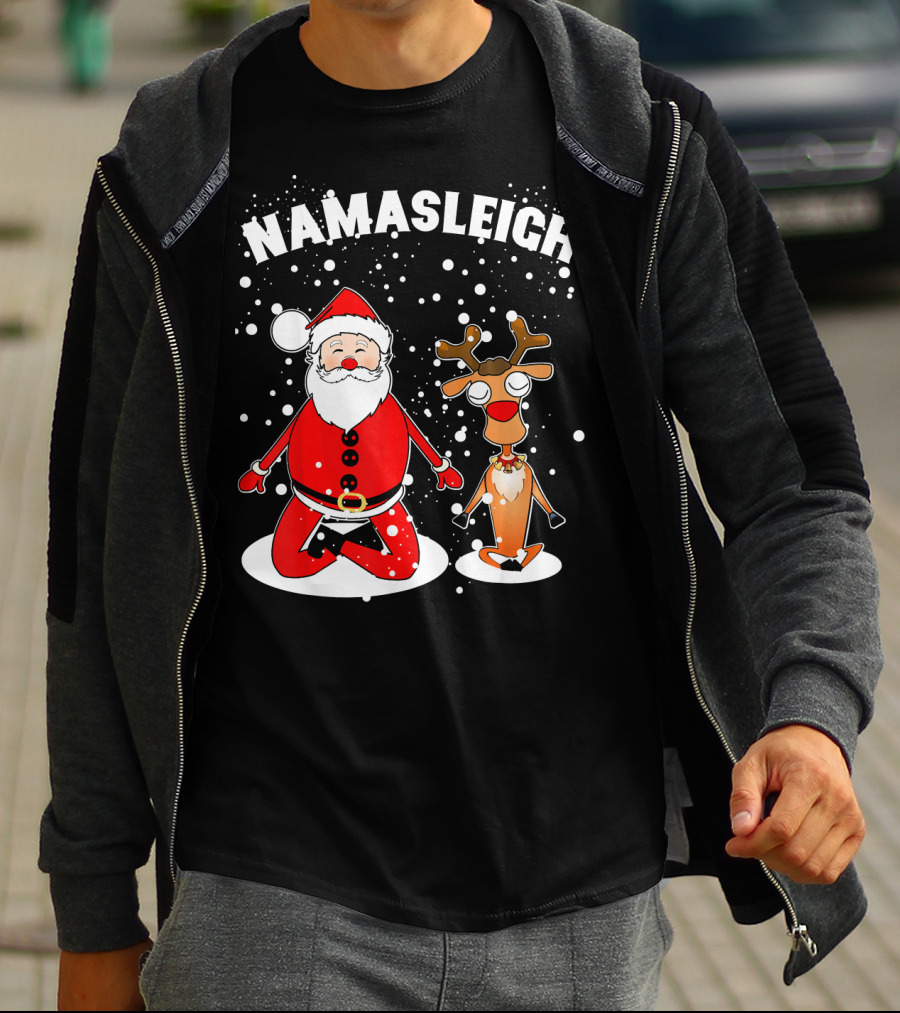 NamaSleigh Funny Christmas Yoga Santa And Reindeer Meditation T-Shirt