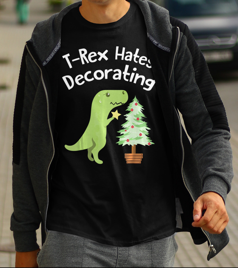 T Rex Hates Decorating Christmas Tree Funny Dinosaur T-Shirt