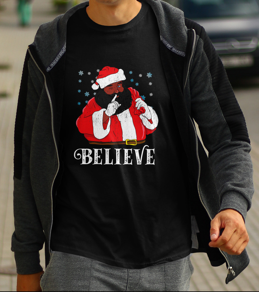 Believe Santa African Christmas Snowflakes T-Shirt