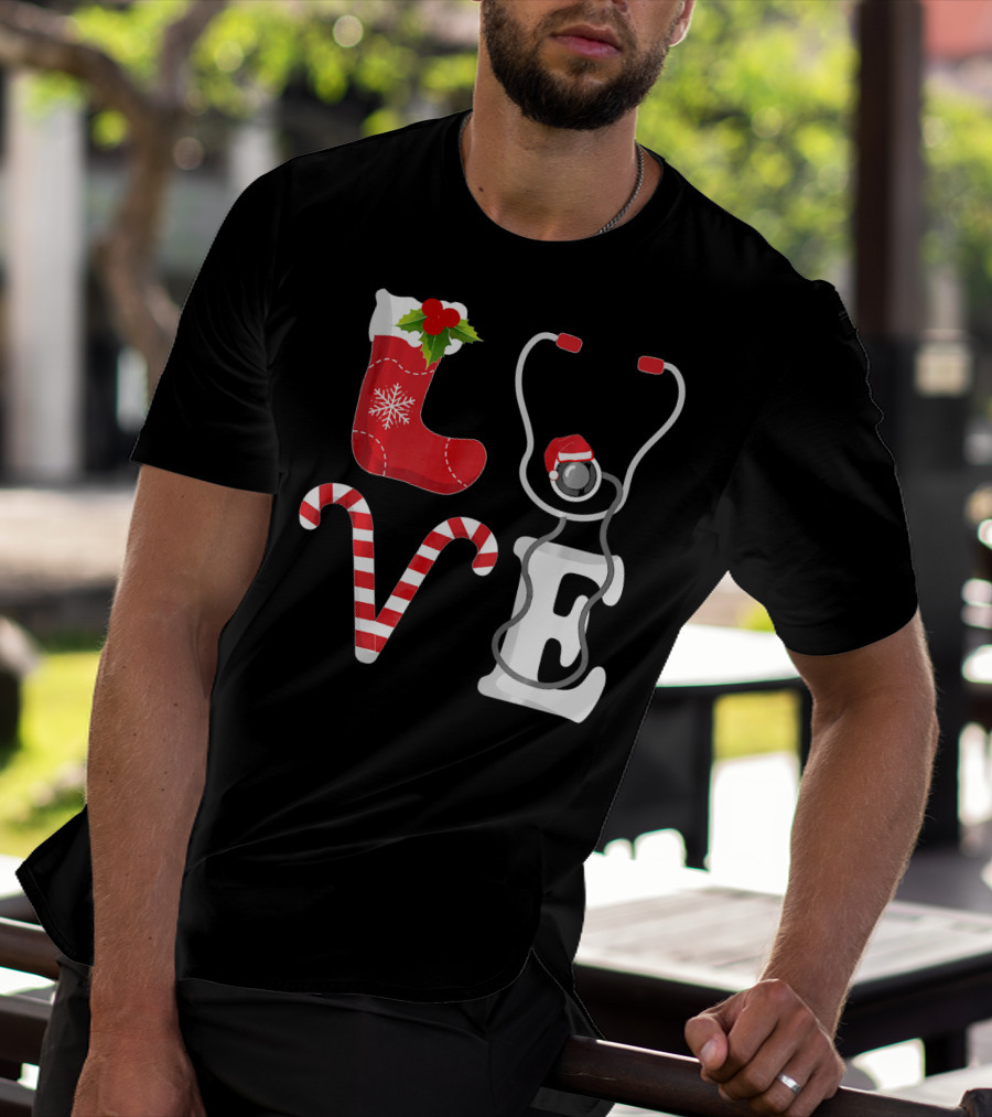 Christmas Nurse Love Santa Stethoscope T-Shirt
