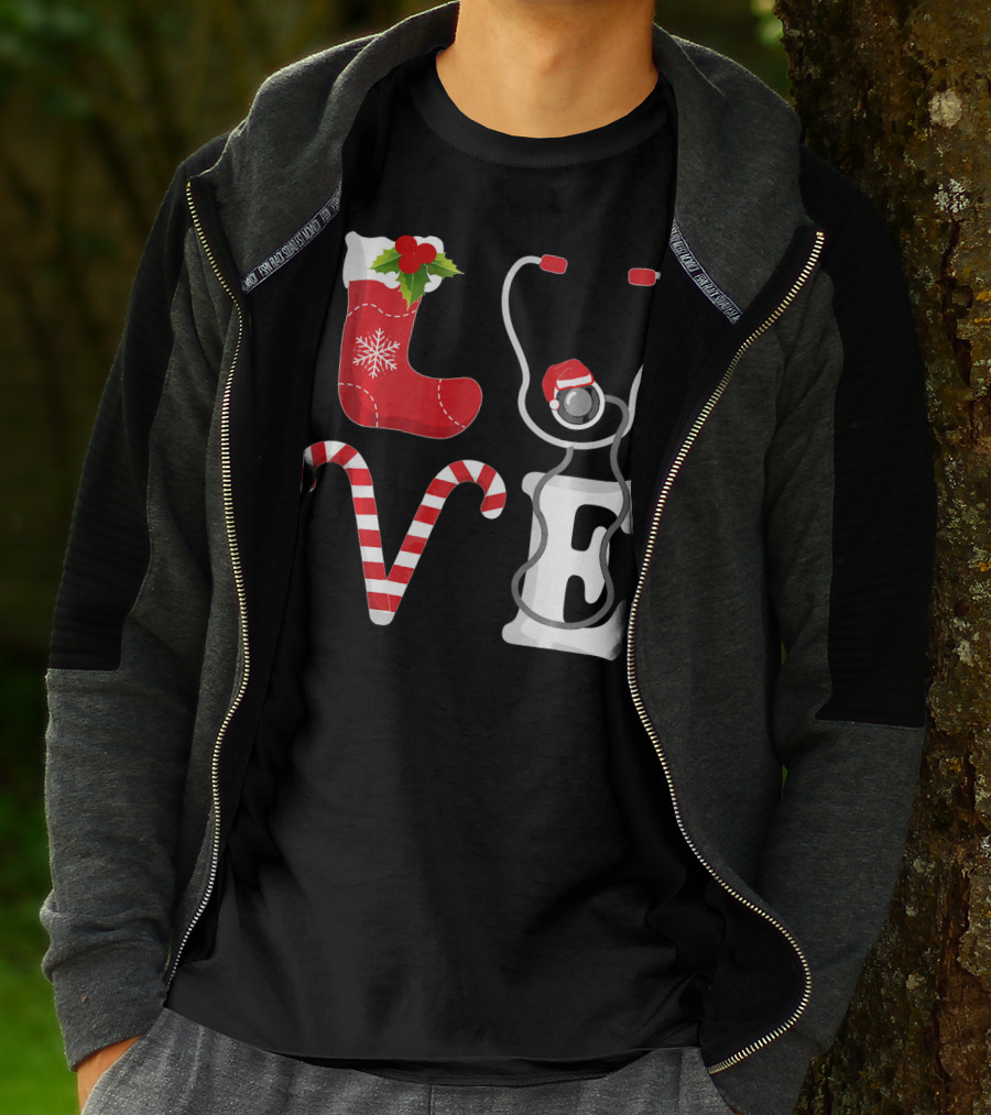 Christmas Nurse Love Santa Stethoscope T-Shirt