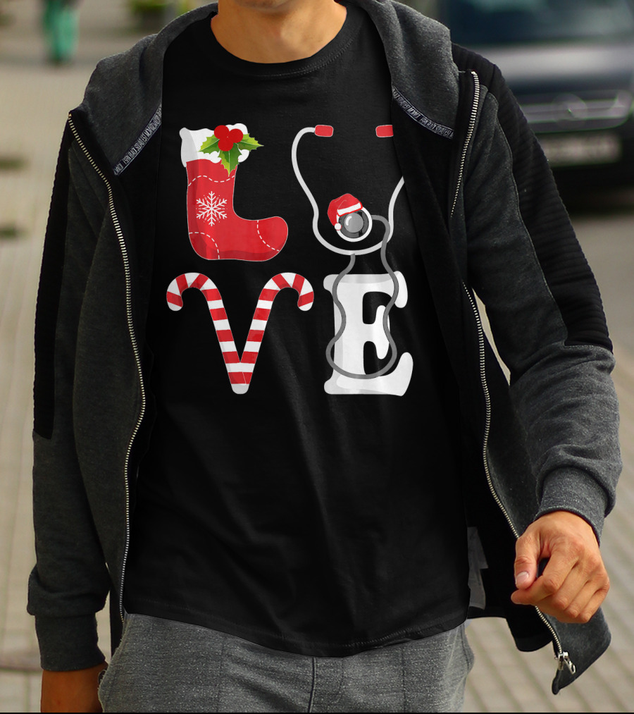 Christmas Nurse Love Santa Stethoscope T-Shirt