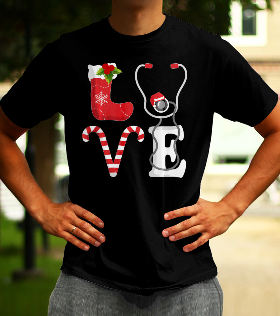 Christmas Nurse Love Santa Stethoscope T-Shirt