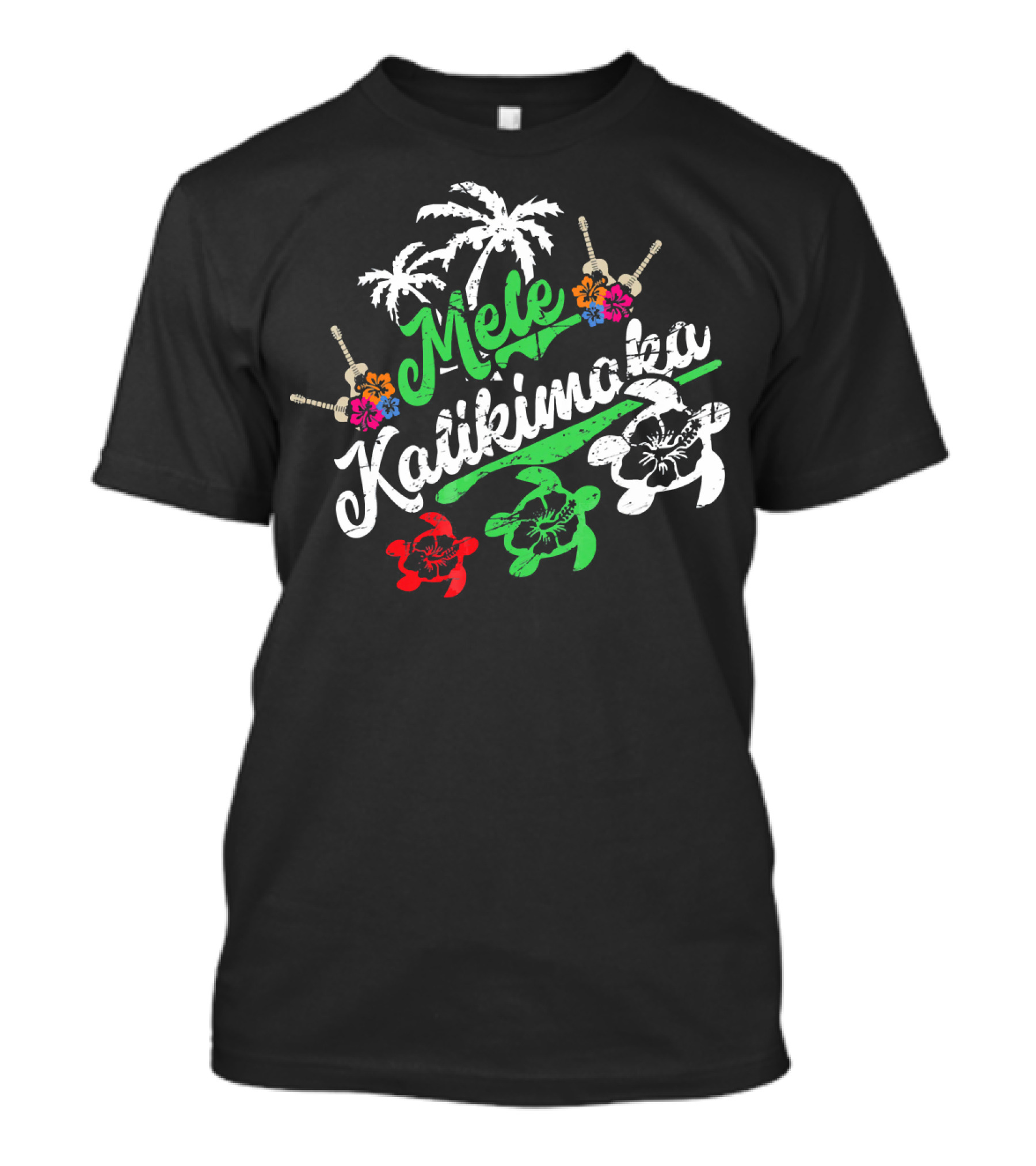 Mele Kalikimaka Hawaiian Turtles Palm Trees Flowers T-Shirt
