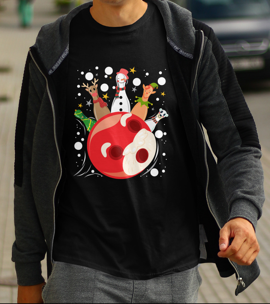 Bowling Pin Christmas Snowman Reindeer Elf Funny Bowler T-Shirt