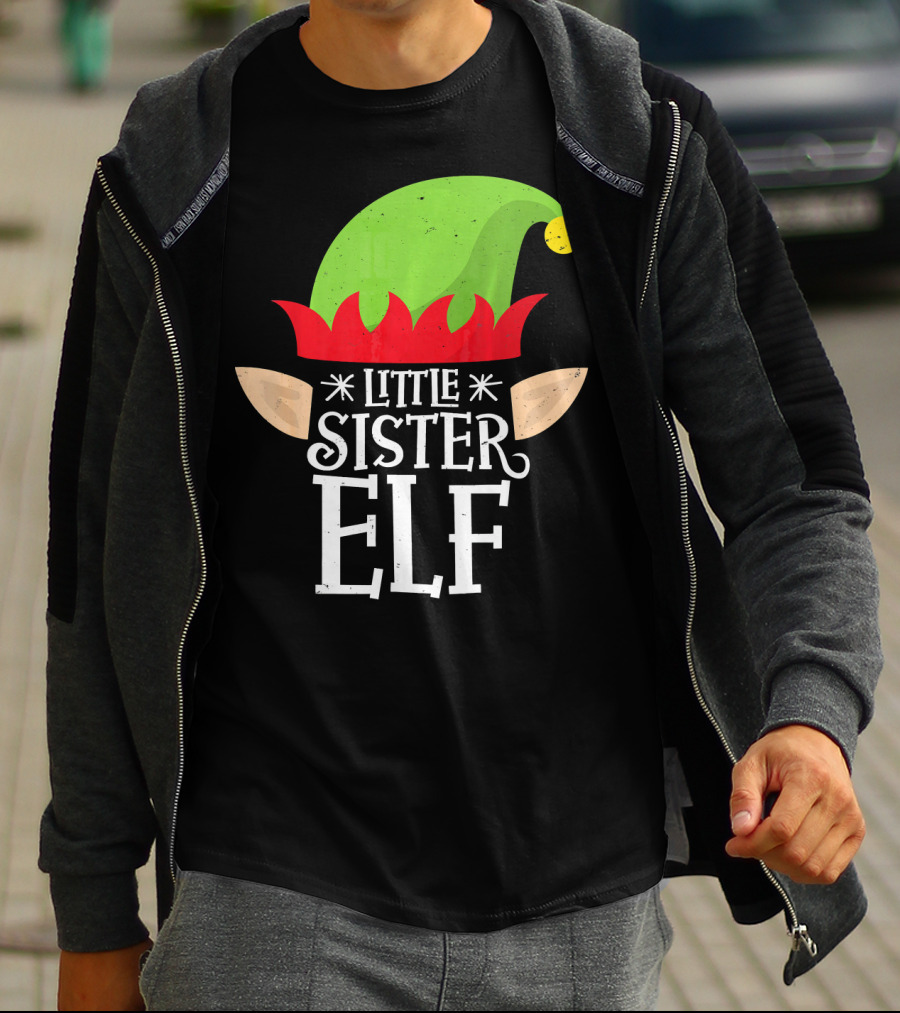 Little Sister Elf Santa Hat Ears Christmas Helper T-Shirt