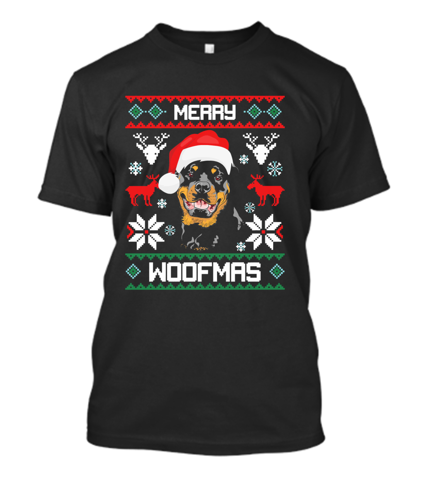 Rottweiler Merry Woofmas Santa Hat Reindeer Ugly Christmas T-Shirt