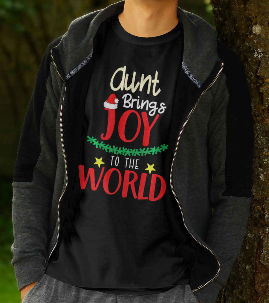 Aunt Brings Joy To The World Xmas Santa Hat Stars T-Shirt