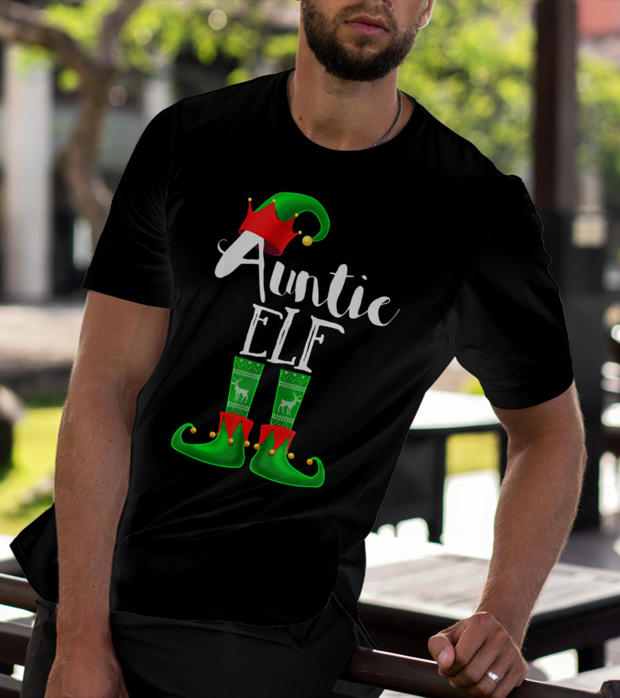 Auntie Elf Matching Family Christmas Socks And Hat T-Shirt