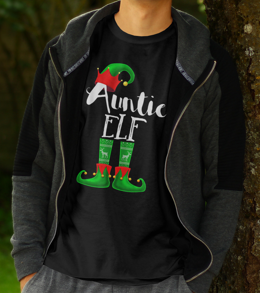 Auntie Elf Matching Family Christmas Socks And Hat T-Shirt