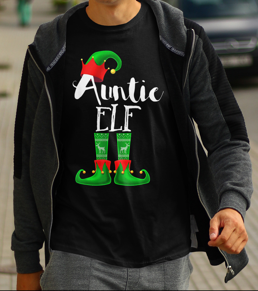 Auntie Elf Matching Family Christmas Socks And Hat T-Shirt