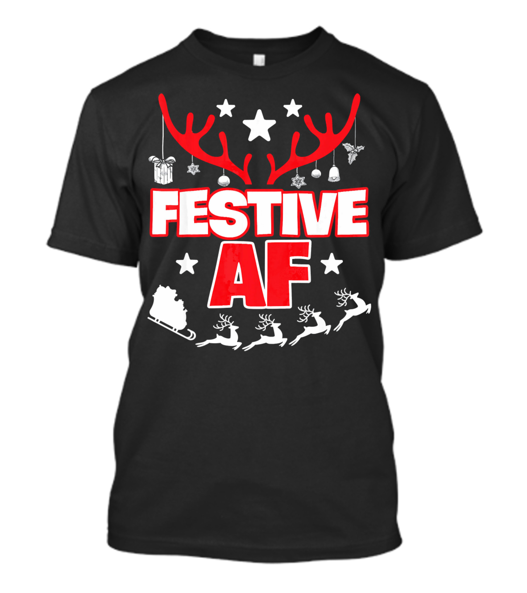 Festive AF Antlers Reindeer Stars Christmas Sled T-Shirt