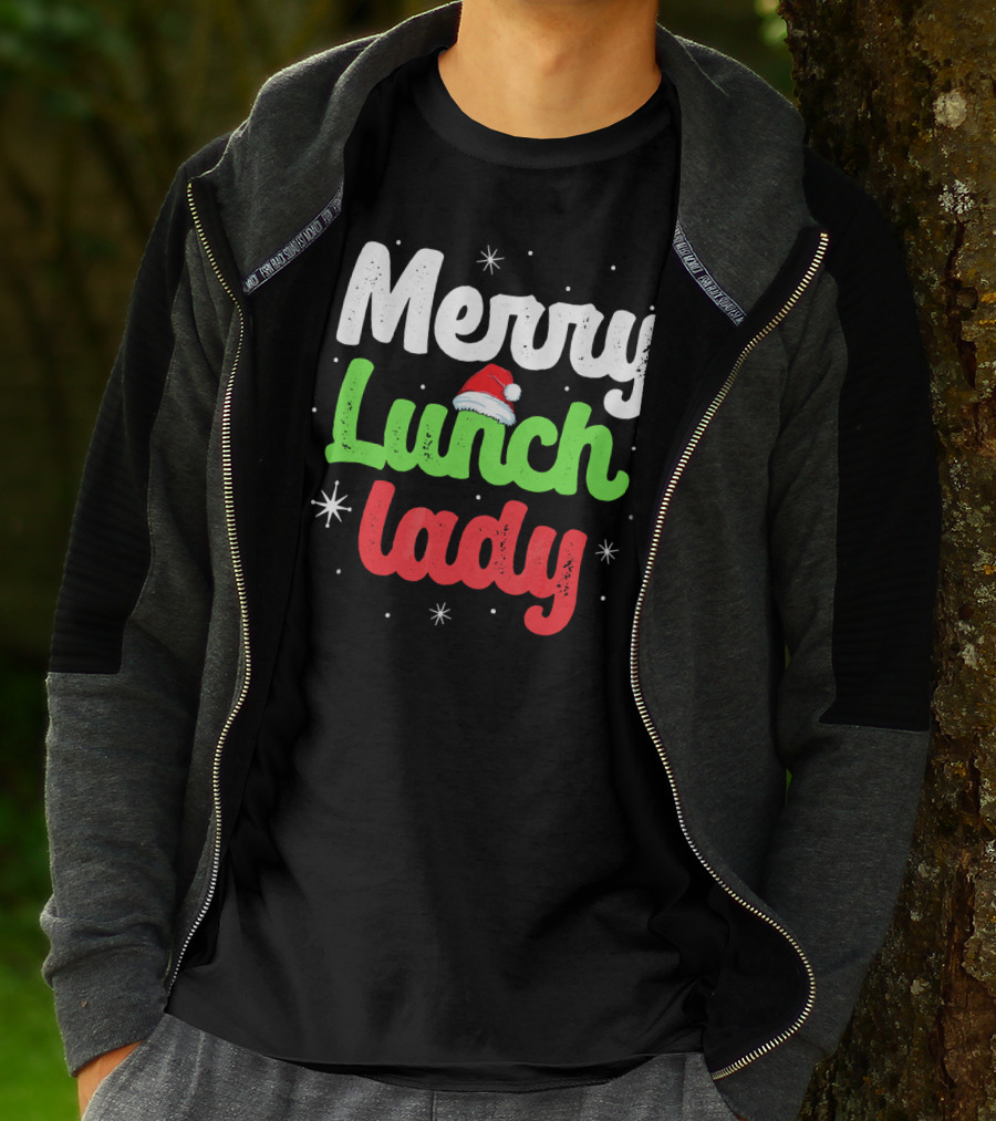 Merry Lunch Lady Christmas Santa Hat T-Shirt