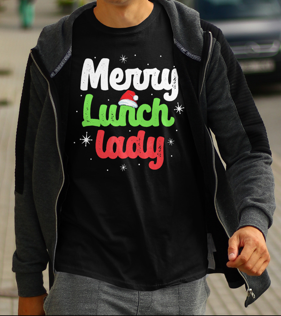 Merry Lunch Lady Christmas Santa Hat T-Shirt