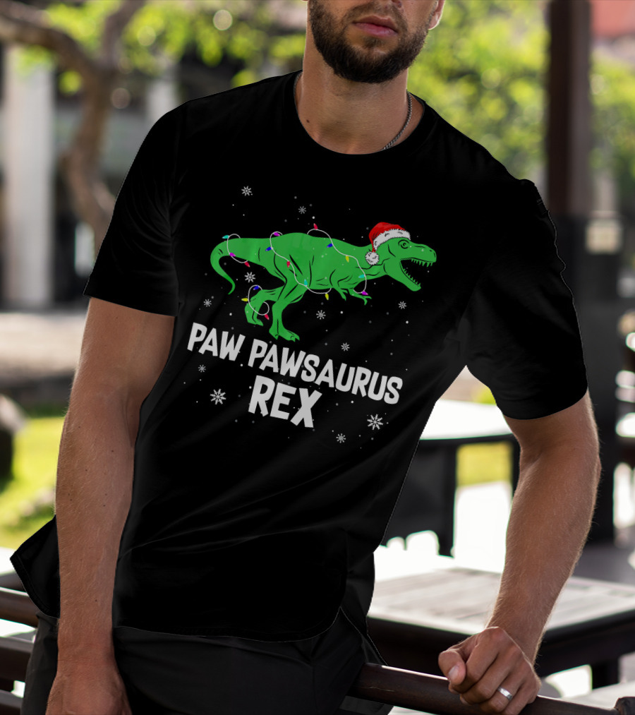 Paw Paw Saurus Rex Santa Hat Christmas Lights T-Shirt