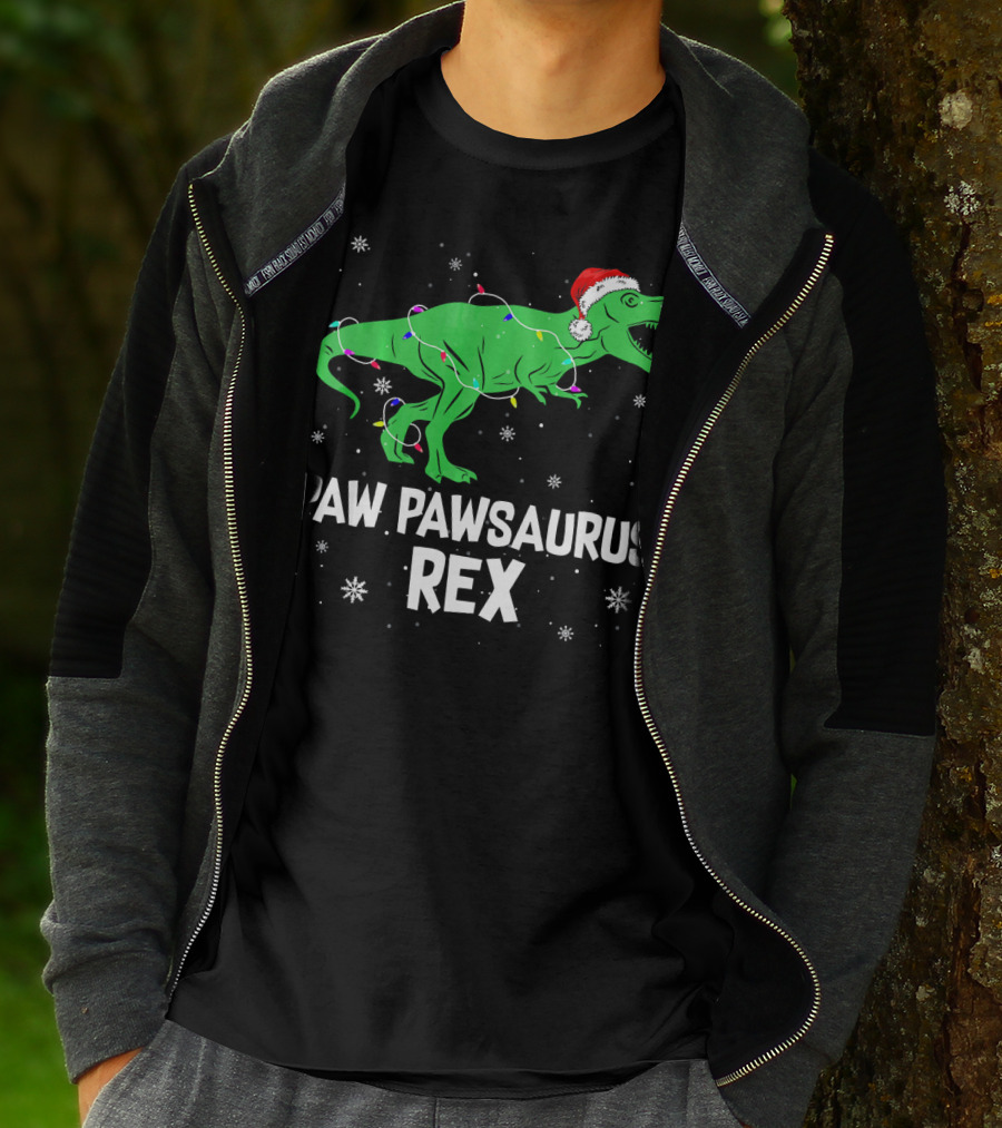 Paw Paw Saurus Rex Santa Hat Christmas Lights T-Shirt