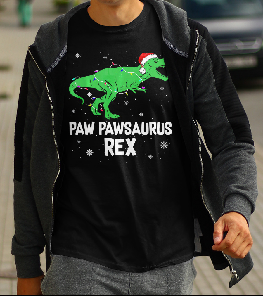 Paw Paw Saurus Rex Santa Hat Christmas Lights T-Shirt
