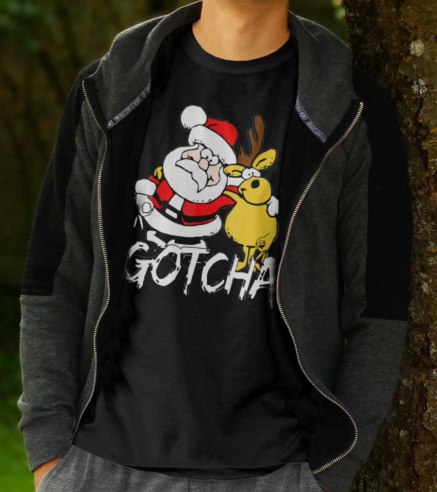 Santa Claus Gotcha Finger Circle Game With Reindeer T-Shirt