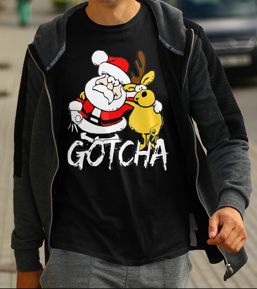 Santa Claus Gotcha Finger Circle Game With Reindeer T-Shirt