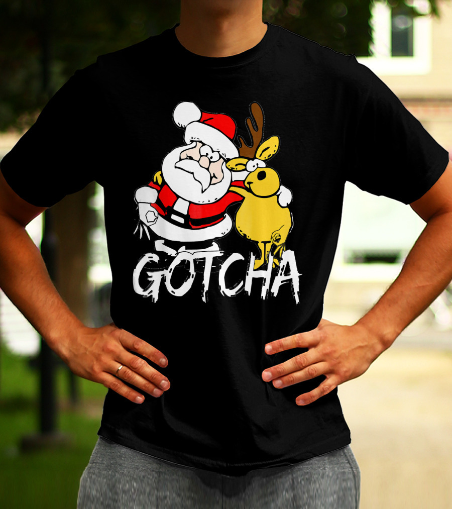 Santa Claus Gotcha Finger Circle Game With Reindeer T-Shirt