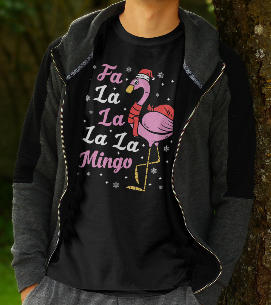 Fa La La La La Mingo Santa Flamingo Holiday Snowflakes T-Shirt