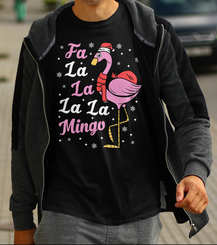 Fa La La La La Mingo Santa Flamingo Holiday Snowflakes T-Shirt