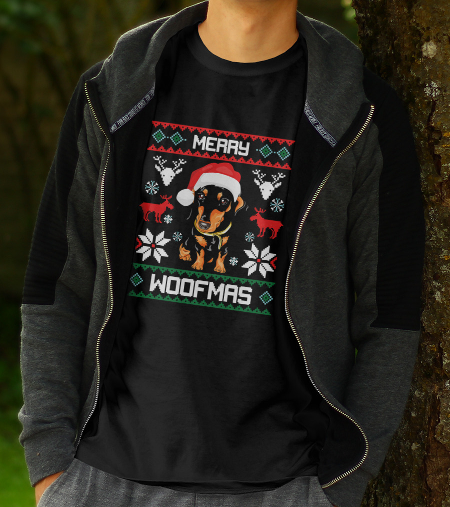 Merry Woofmas Dachshund Christmas Holiday Sweater Doxie T-Shirt