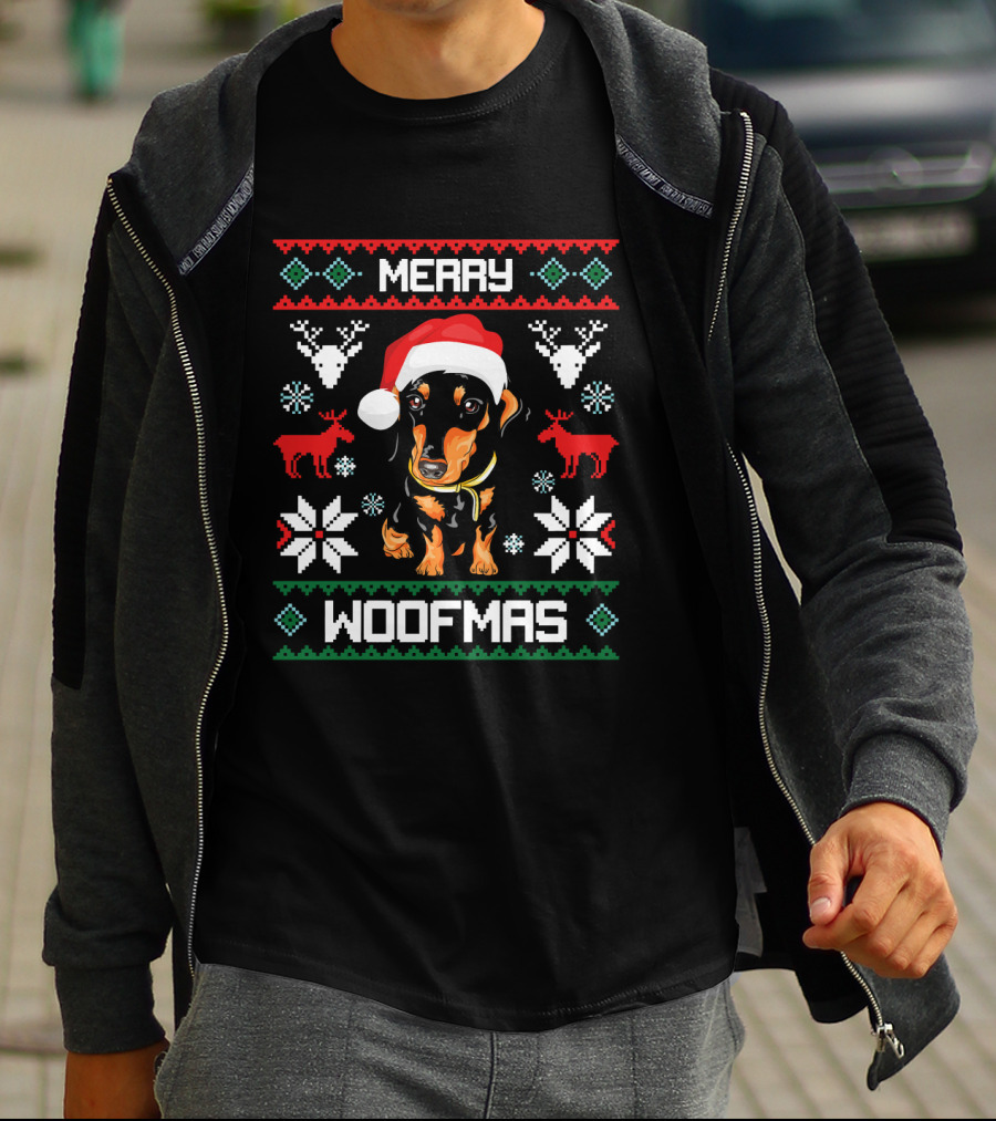Merry Woofmas Dachshund Christmas Holiday Sweater Doxie T-Shirt