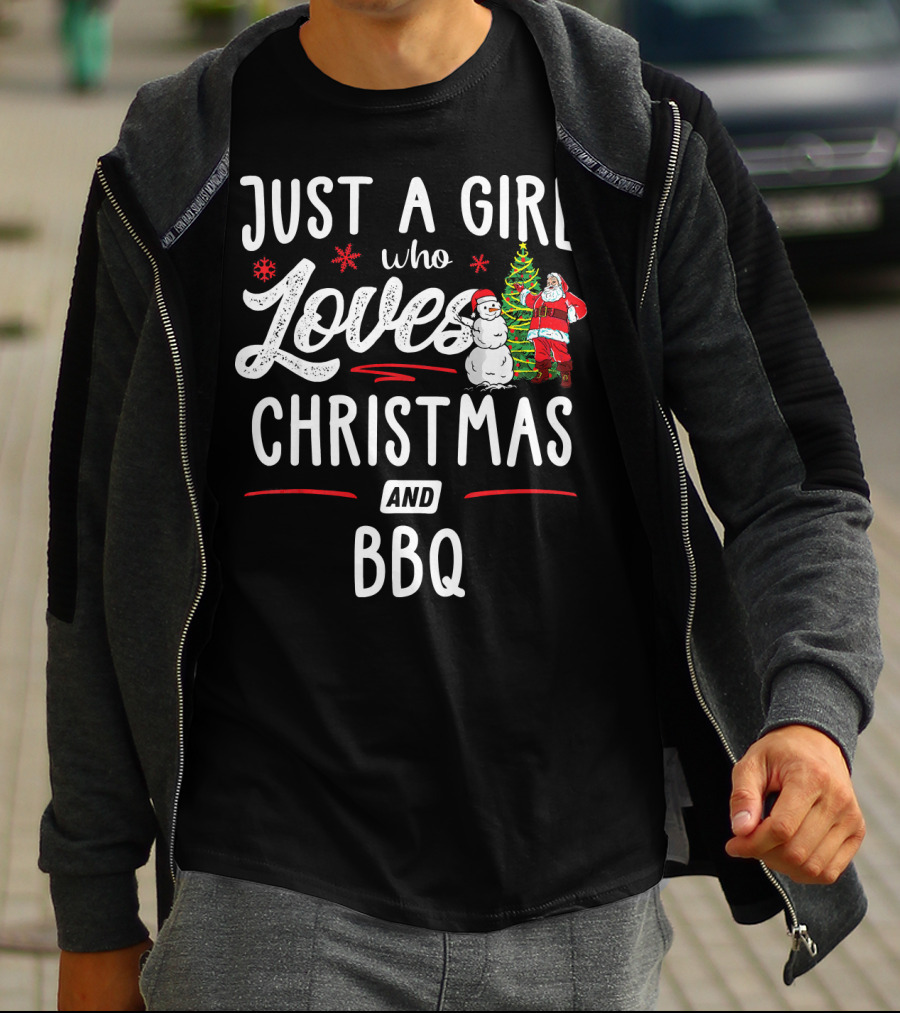 Just A Girl Who Loves Christmas Santa Snowman BBQ T-Shirt