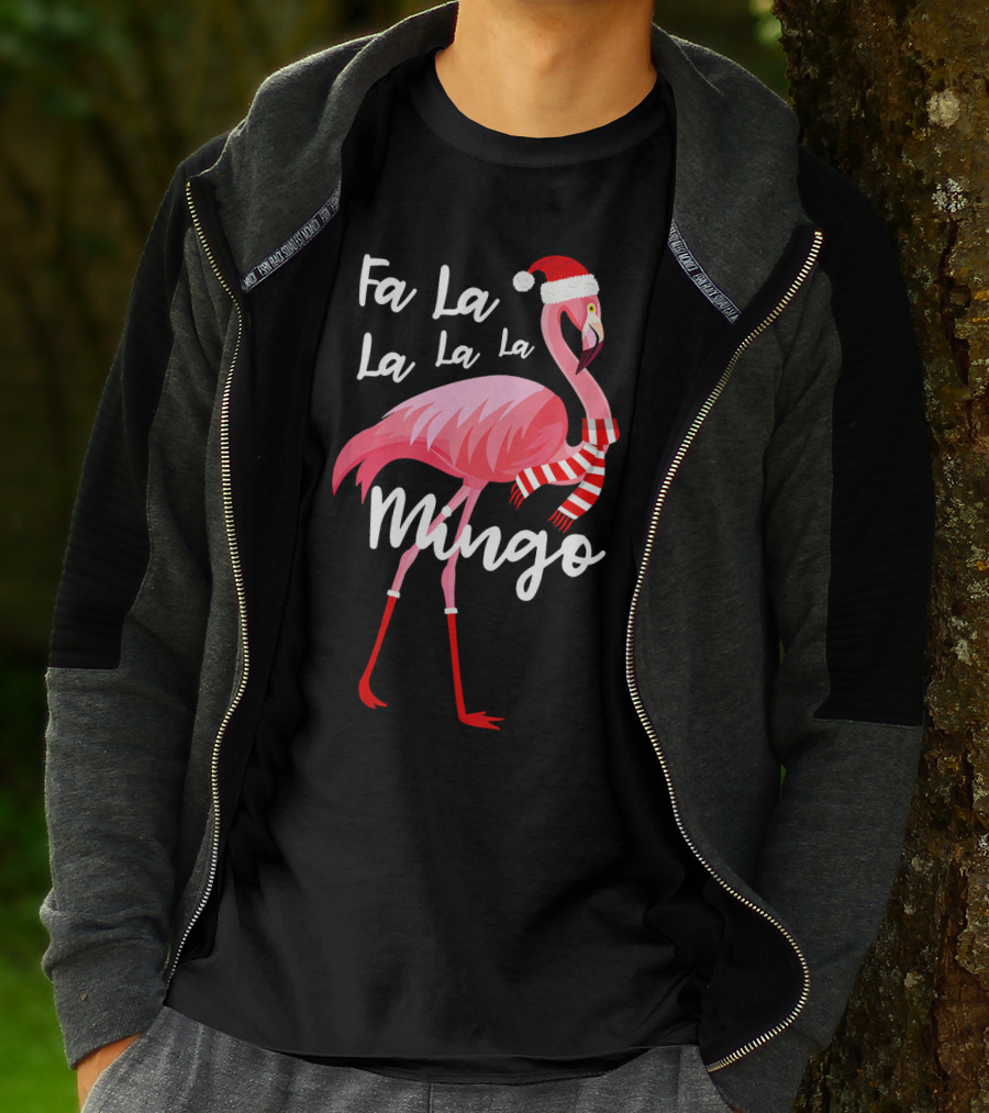 Fa La La La La Mingo Flamingo Santa Hat Holiday T-Shirt