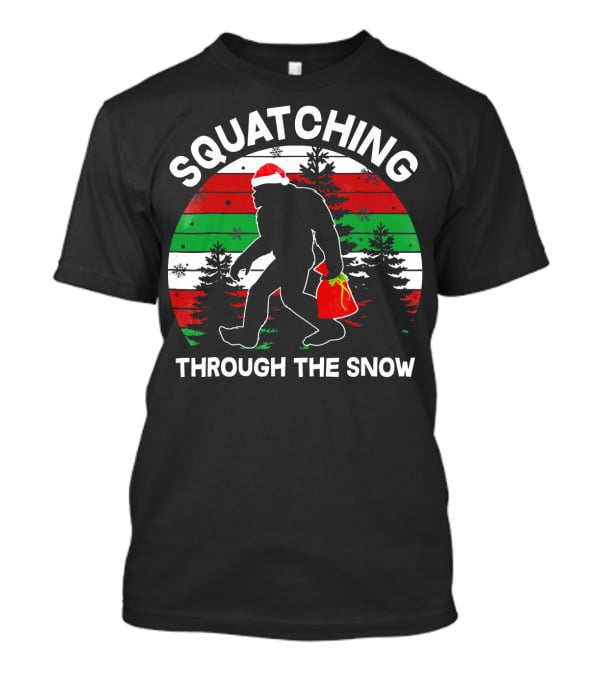 Squatching Through The Snow Santa Bigfoot T-Shirt