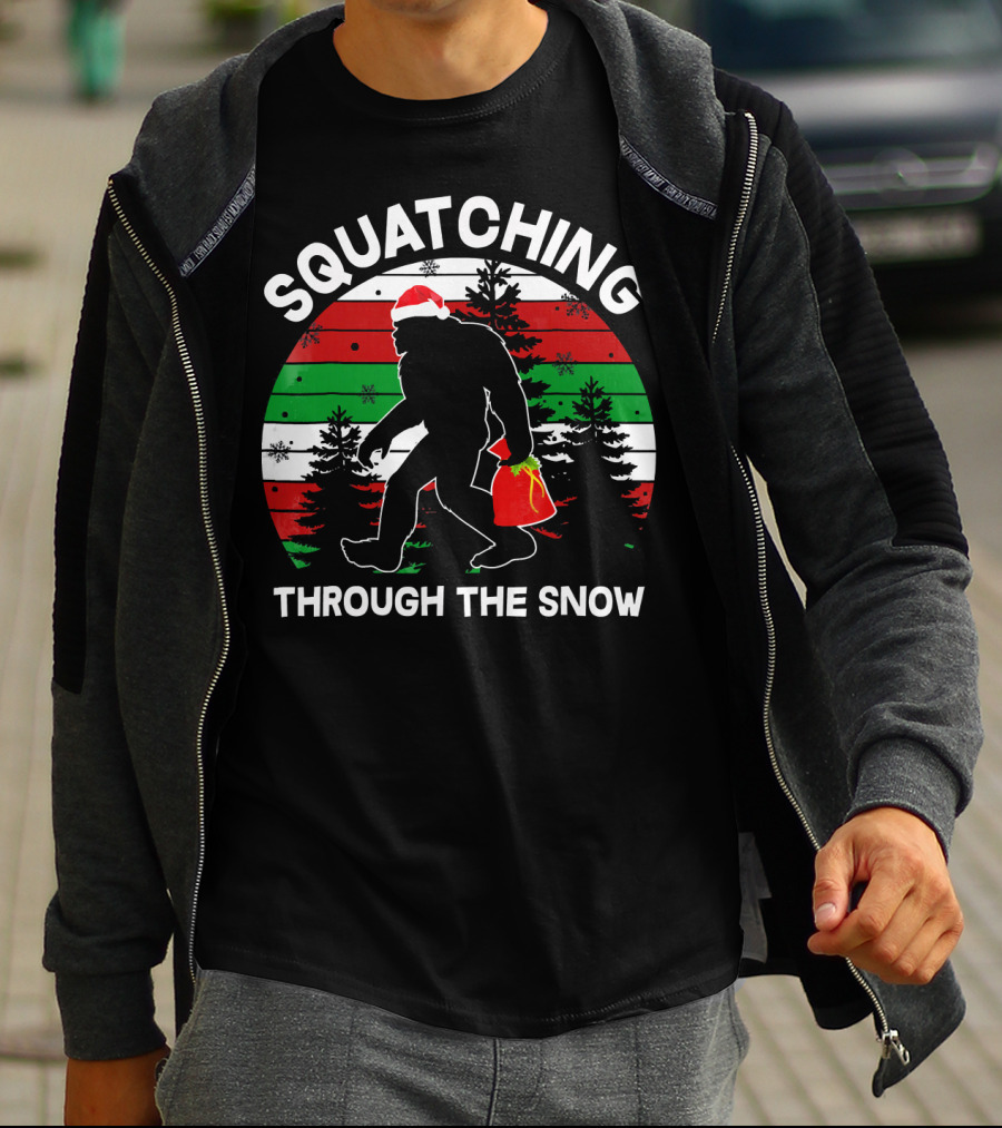 Squatching Through The Snow Santa Bigfoot T-Shirt