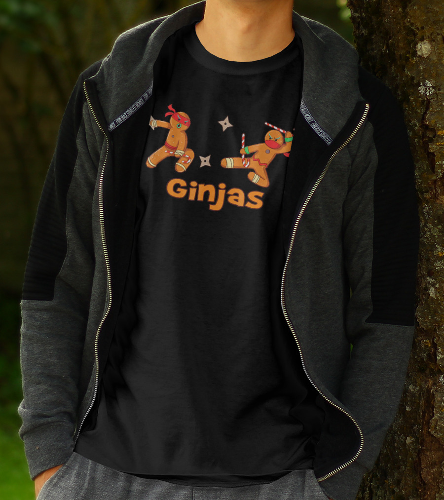 Ginjas Fighting Candy Cane Crew Gingerbr Ninja Gingerbread Cookies T-Shirt