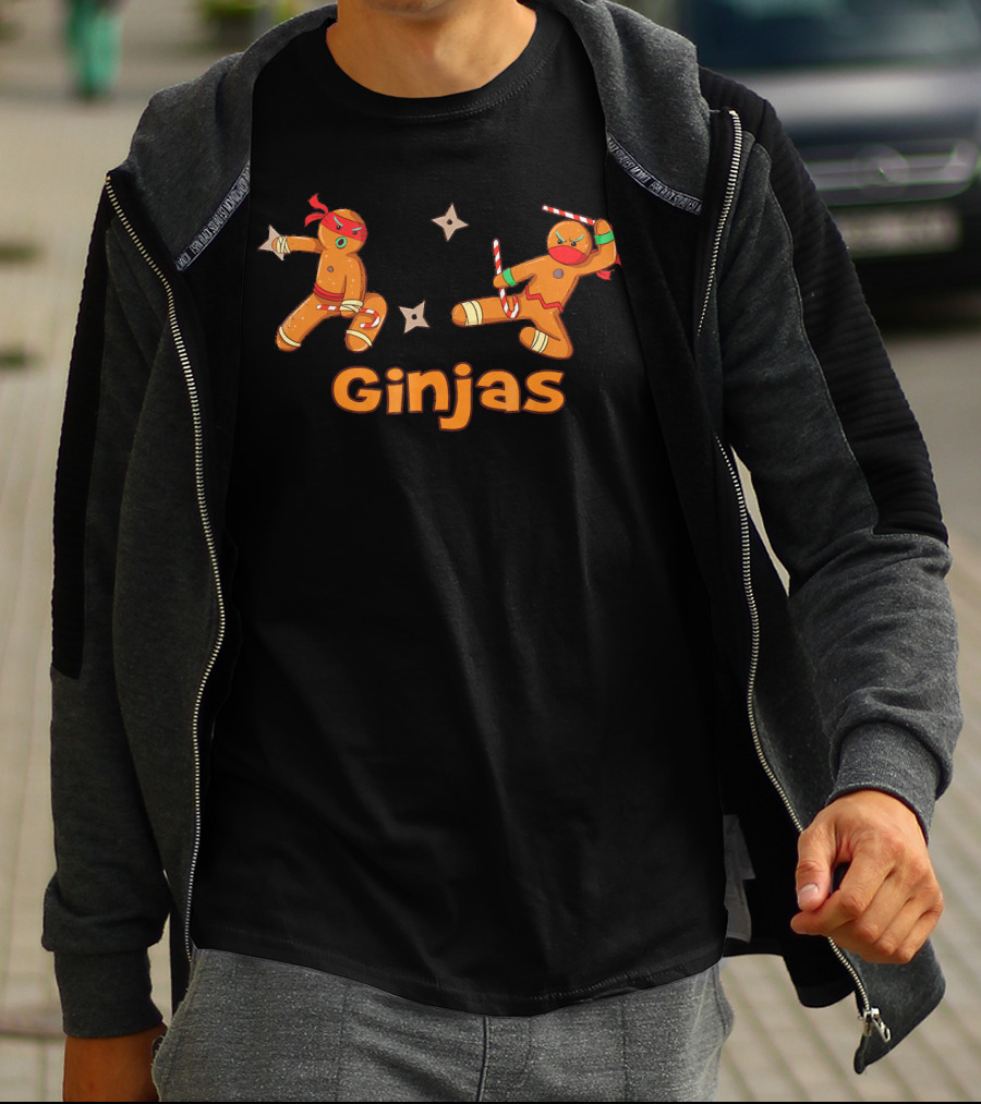 Ginjas Fighting Candy Cane Crew Gingerbr Ninja Gingerbread Cookies T-Shirt