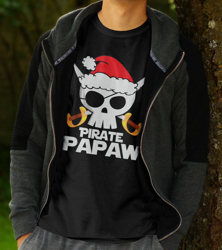 Santa Claus Pirate Papaw Skull With Swords T-Shirt