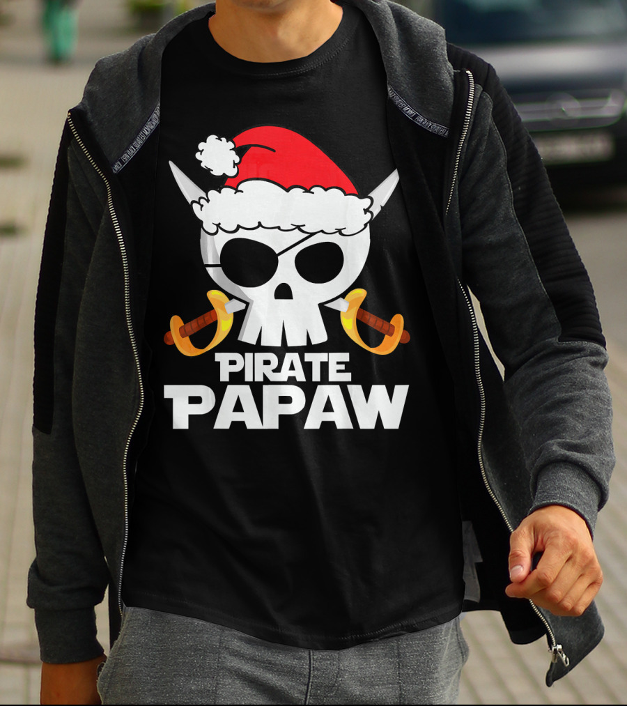 Santa Claus Pirate Papaw Skull With Swords T-Shirt