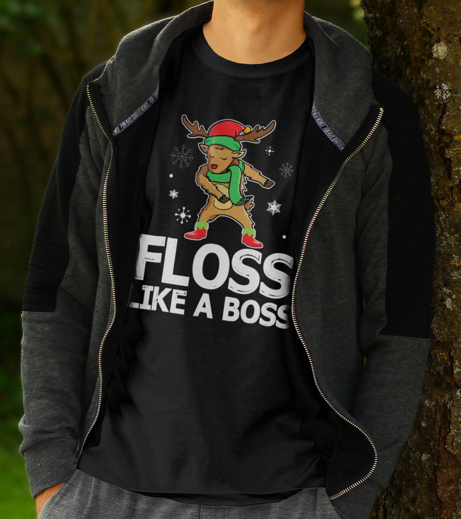 Reindeer ELF Costume Floss Like A Boss Snowflakes Christmas Dance T-Shirt
