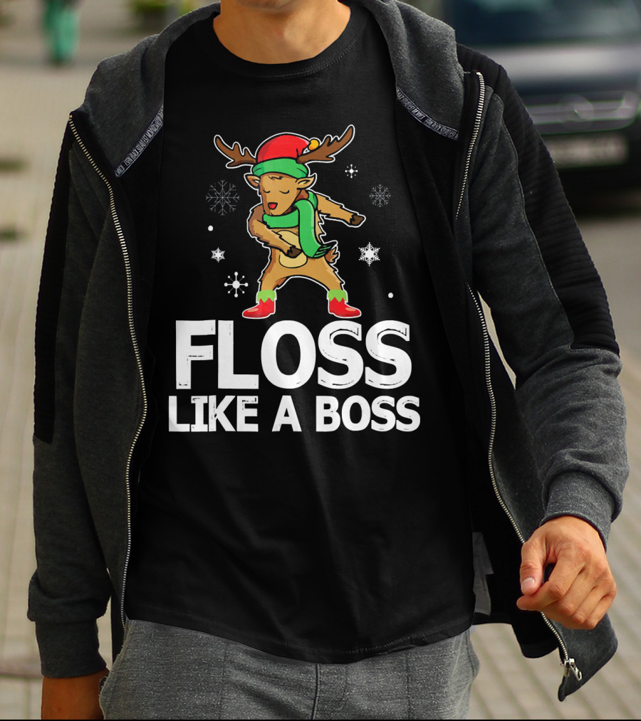 Reindeer ELF Costume Floss Like A Boss Snowflakes Christmas Dance T-Shirt