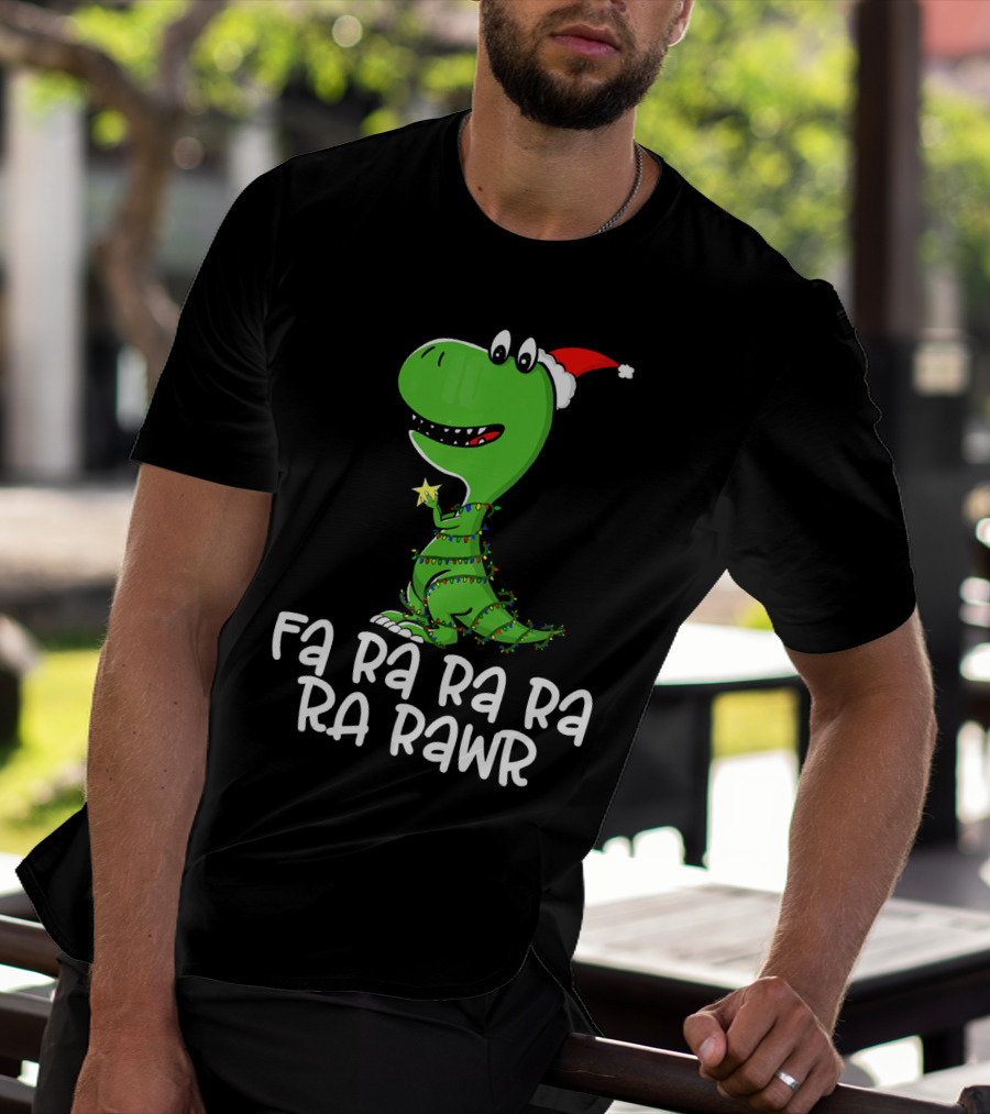 Fa Ra Ra Ra Rawr Dinosaur Christmas Lights Santa Hat T-Shirt