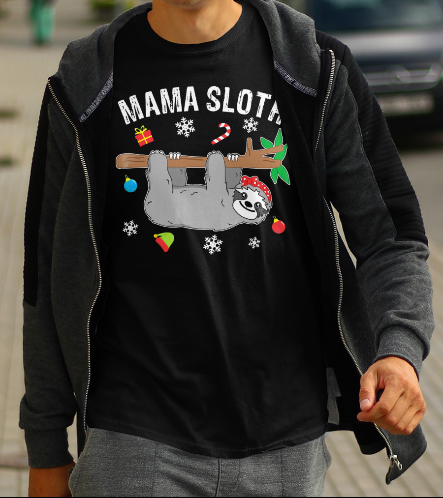 Mama Sloth Christmas Snowflakes Candy Cane Hanging T-Shirt