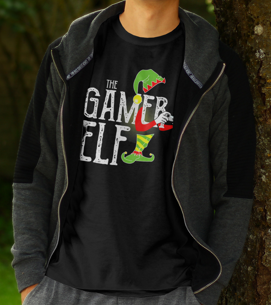 The Gamer Elf With Controller And Festive T-Shirt