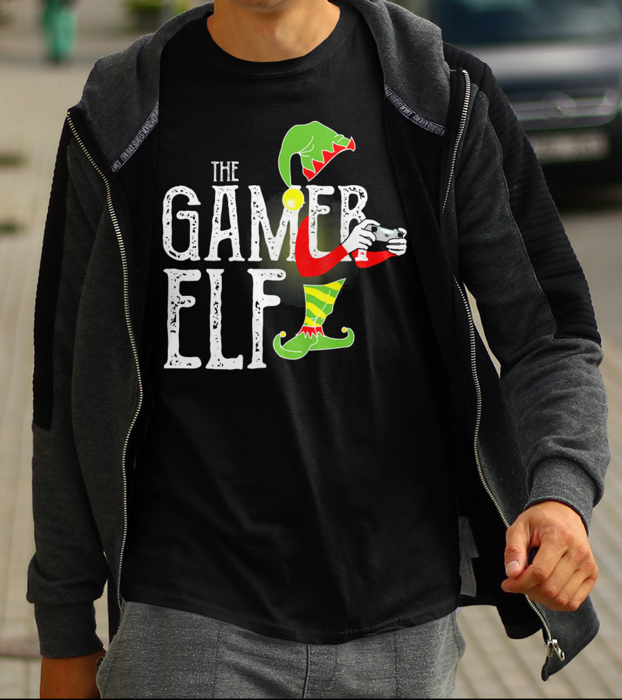 The Gamer Elf With Controller And Festive T-Shirt
