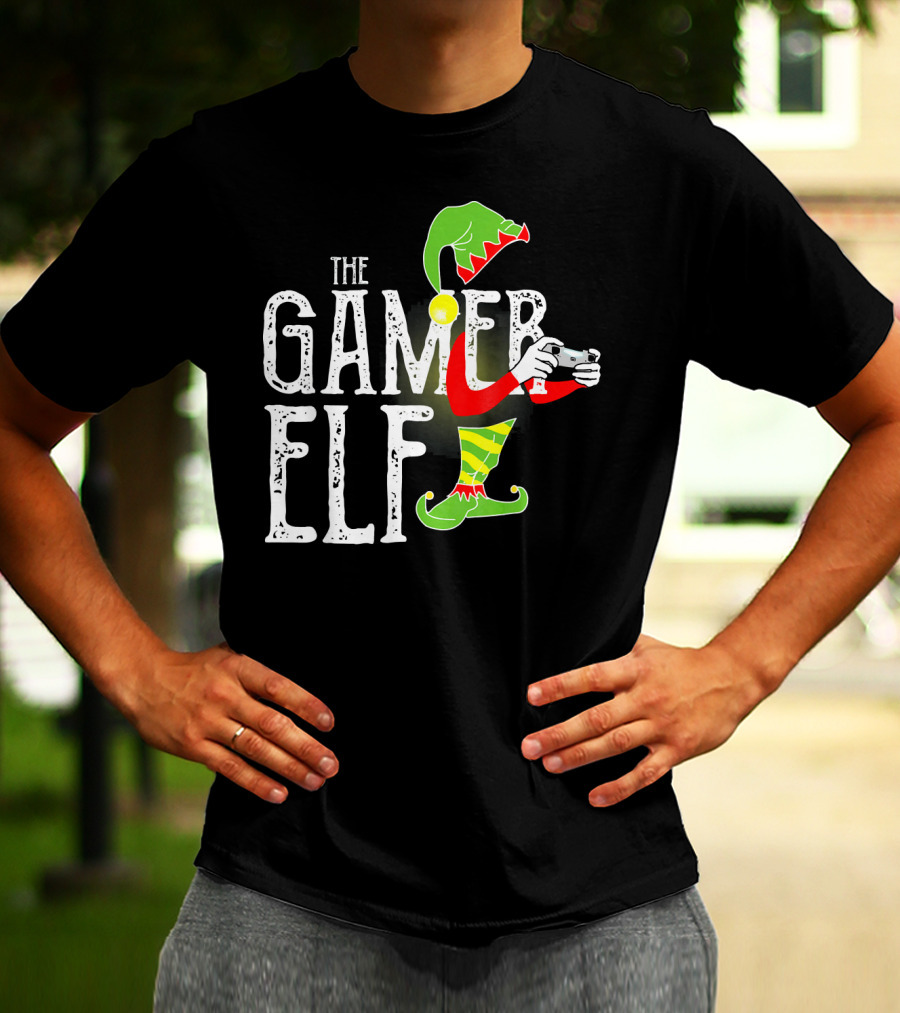 The Gamer Elf With Controller And Festive T-Shirt