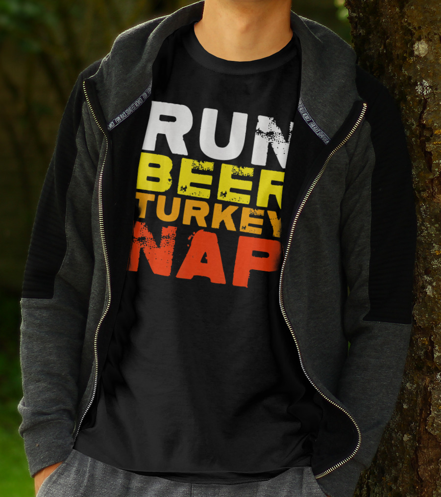 Run Beer Turkey Nap Christmas Din Festive Humor T-Shirt
