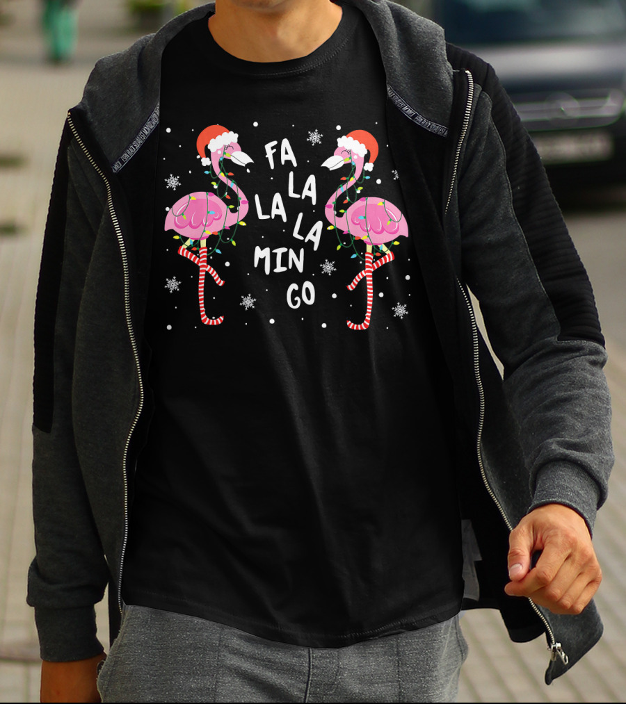 Christmas Santa Hat Flamingos Fa La La La Mingo T-Shirt