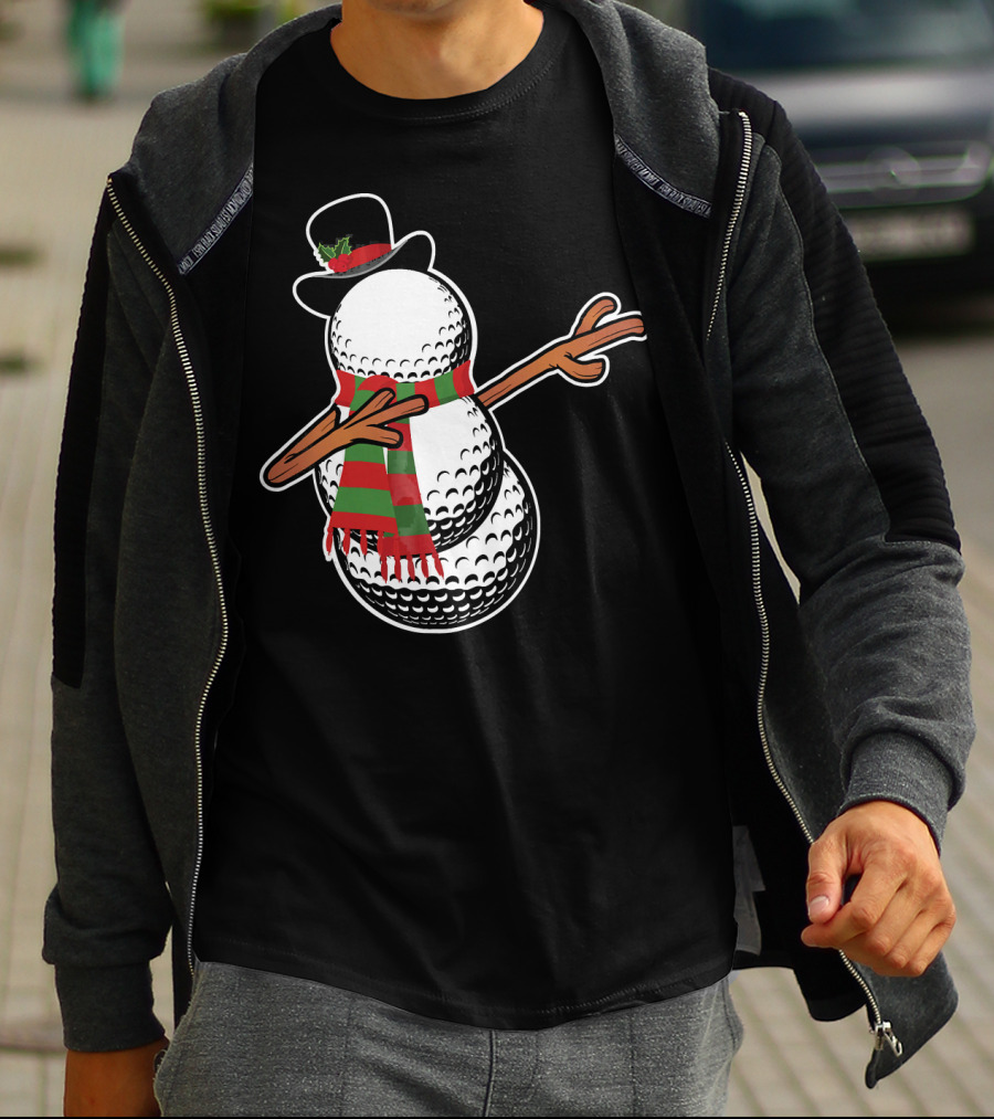 Dabbing Golf Snowman Christmas Hat And Scarf T-Shirt