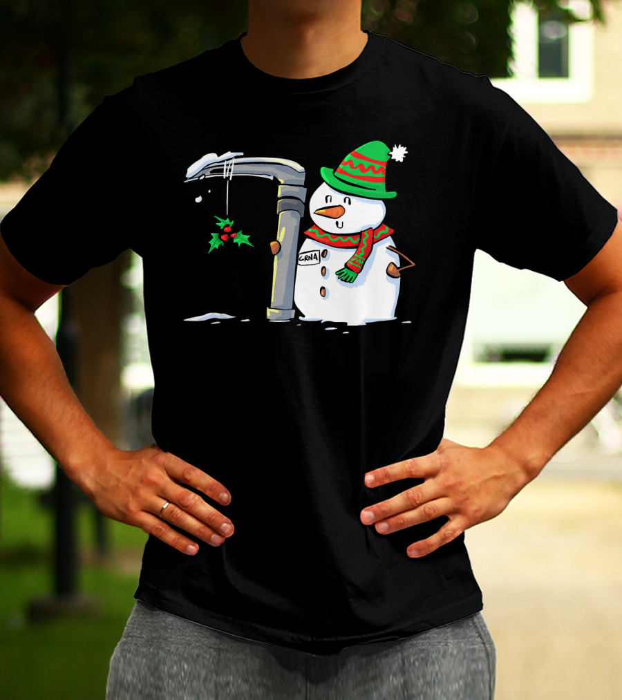 Snowman With Mac 3 Anesthesia Wearing Holiday Hat And Scarf With Holly Decor T-Shirt
