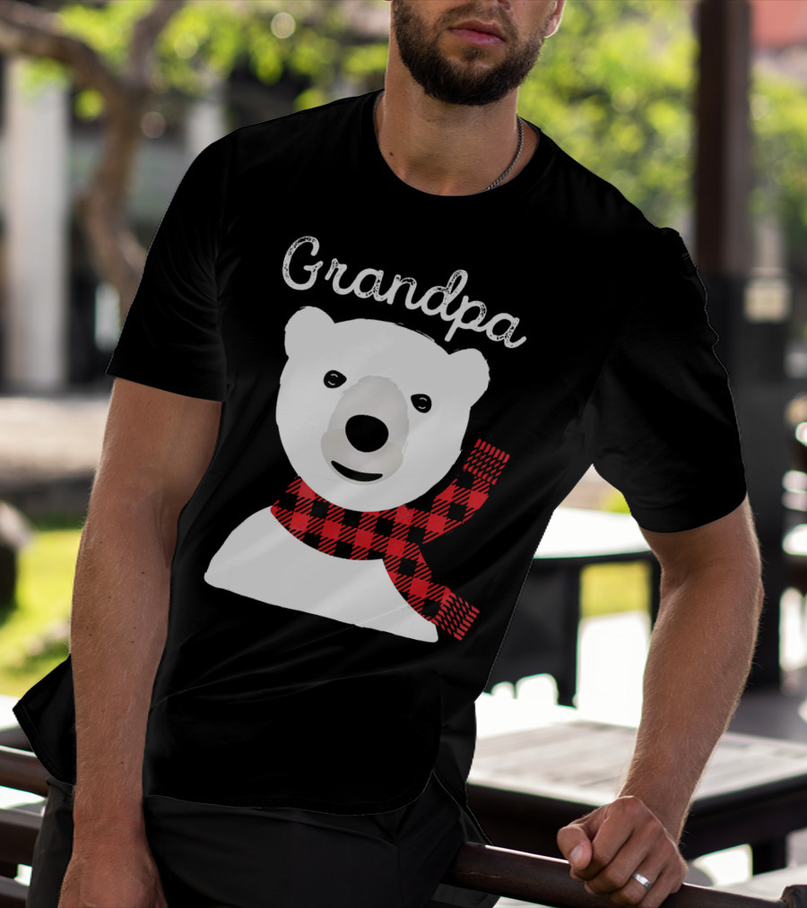 Grandpa Christmas Bear With Red Plaid Scarf Family Matching T-Shirt