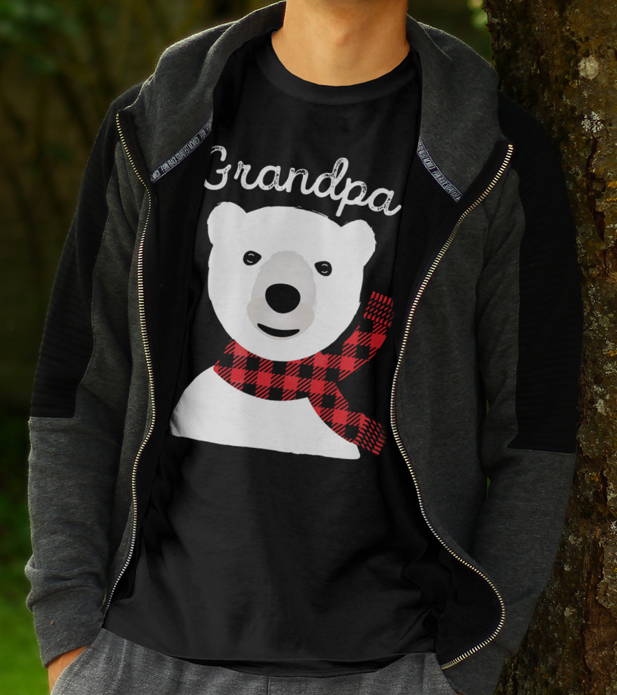 Grandpa Christmas Bear With Red Plaid Scarf Family Matching T-Shirt
